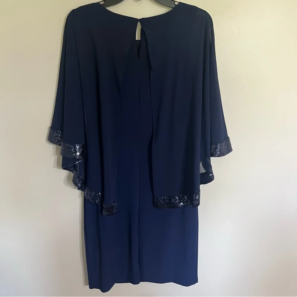 NWT‎ Scarlett Navy Blue Sequins Cape Dress Formal Mother Of The Bride Size 6